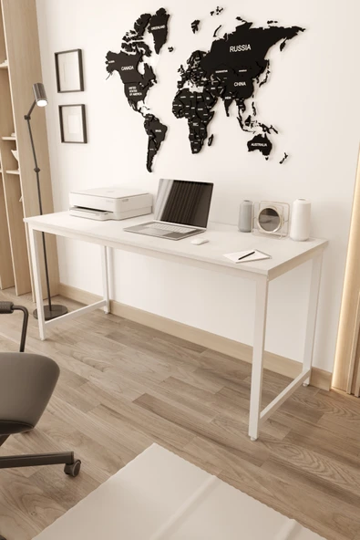 Flinder Beyaz Çalışma Masası 160x60, Bilgisayar Masası, Ofis Masası, Yemek Masası, Metal Ayaklı FLN1601010SBD ürün görseli 1