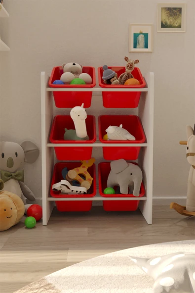 Flinder 6 Sepetli Kırmızı Oyuncak Dolabı, Çok Amaçlı Dolap, Montessori Dolap FLN8003803SBD ürün görseli 1