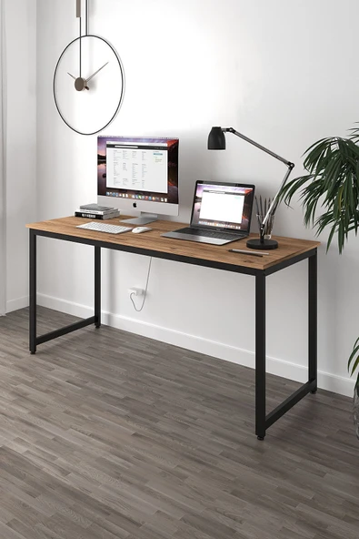 Flinder Çam/Siyah 160x60 Çalışma Masası, Bilgisayar Masası, Ofis Masası, Metal Ayaklı FLN16010OSBD ürün görseli 1