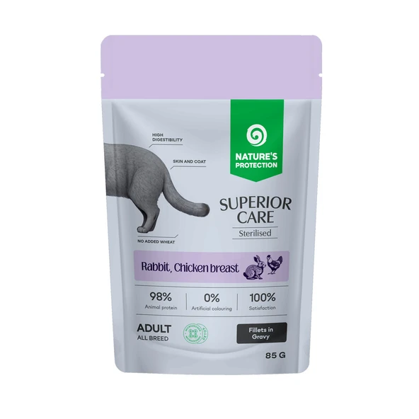 Nature’s Protection Superior Care Tavşanlı & Tavuk Göğüslü Sos İçinde Kısırlaştırılmış Kediler İçin Yaş Kedi Maması 85g ürün görseli 1