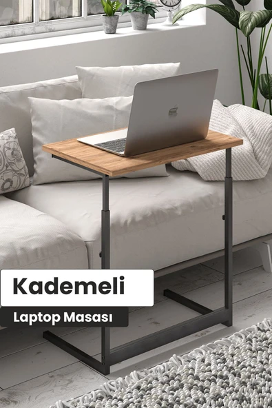 Flinder Çam/Siyah Yükseklik Ayarlı Laptop Masası, Çalışma Masası, Bilgisayar Masası, Metal Ayaklı FLN6010OSBD ürün görseli 1