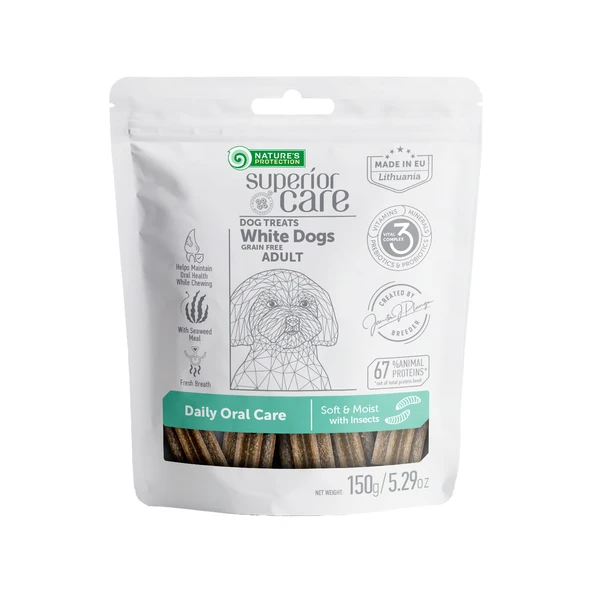 Nature’s Protection Superior Care Beyaz Tüylü Köpekler İçin Böcek Proteinli Günlük Ağız Bakım Köpek Ödülü 150g ürün görseli 1