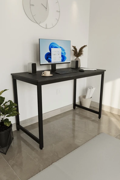Flinder Siyah Çalışma Masası 120x60, Bilgisayar Masası, Ofis Masası, Metal Ayaklı FLN120102OSBD ürün görseli 1