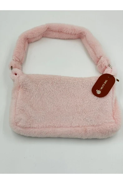 MUTE BAG Baby Pink Halkalı Baget / Toz Pembe Peluş Omuz Ve El Çantası ürün görseli 1