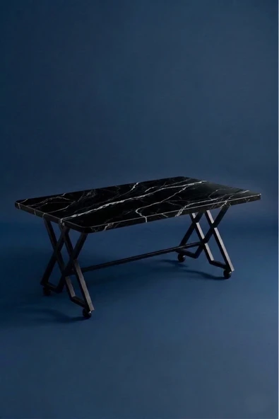 BELMO Riyal Orta Sehpa Siyah Metal Ayak Tekerlekli 70cmx110cm MDF Masa ürün görseli 1