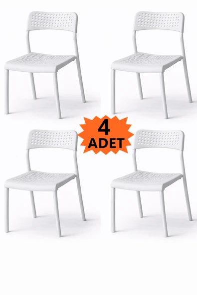 Flinder 4'lü Mari Beyaz Mutfak Sandalyesi ve Balkon Sandalyesi Plastik Oturma Alanlı, Metal Ayaklı, Bahçe FL-MİRA-B-4 ürün görseli 1