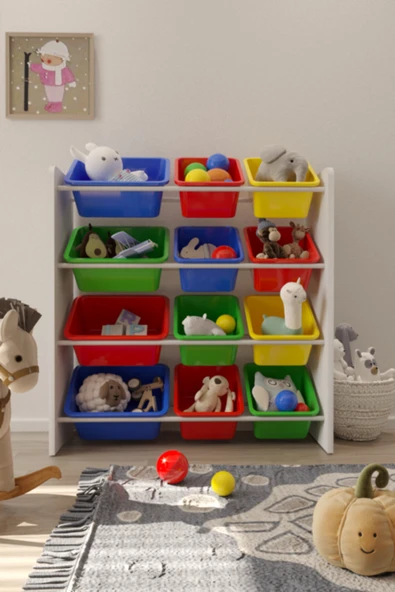 Flinder 12 Sepetli Çok Amaçlı Oyuncak Dolabı Montessori Dolap FLN9000910SBD ürün görseli 1