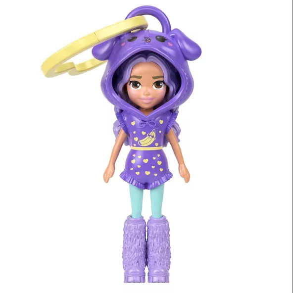 Polly Pocket ve Maceraları Ana Karakter Bebeği Anahtarlık JMN38 - Muz Desenli-Mor Kapüşonlu ürün görseli 1
