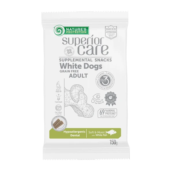 Nature’s Protection Superior Care Beyaz Tüylü Köpekler İçin Beyaz Balıklı Dental Köpek Ödülü 150g ürün görseli 1