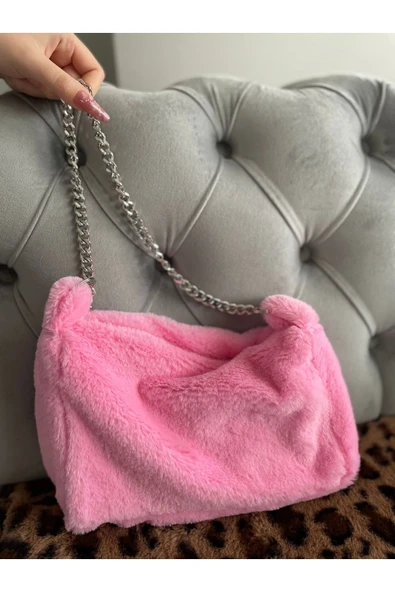 MUTE BAG Cindy Pink Zincirli Baget / Şeker Pembe Zincirli El Ve Omuz Çantası (20*30) ürün görseli 1