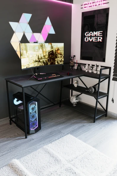 Flinder Siyah Oyuncu Masası, Çift Yön Kullanıma Uygun, Bilgisayar Masası, Gamer Masası, Gaming Masa, L Masa FLN15060OOSBD ürün görseli 1