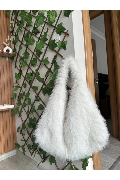 MUTE BAG Fluffy Mellow White Tote Kadın Peluş Omuz Çantası (28*44) ürün görseli 1