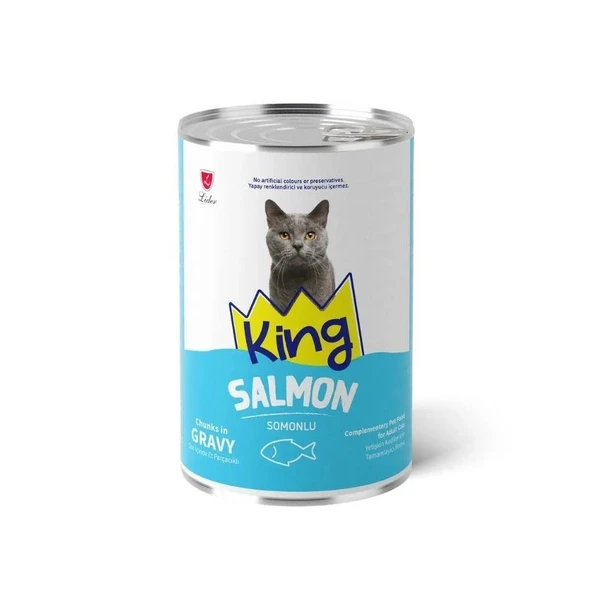 King King Sos İçerisinde Et Parçacıklı Somonlu Kedi Konservesi 400 gr ürün görseli 1