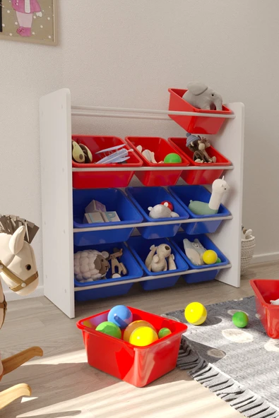 Flinder 12 Sepetli Kırmızı ve Mavi Oyuncak Dolabı, Çok Amaçlı Dolap, Montessori Dolap FLN90009002SBD ürün görseli 1