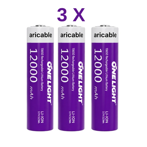 18650 Şarjlı Li-ion Pil 3.7V 12000mAh Yazılı 39 Gram Güçlü Batarya 3 ADET ürün görseli 1