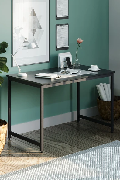 Flinder Siyah 60 X 120 Cm, Ofis Masası, Çalışma Masası, Bilgisayar Masası, Yemek Masası, Metal Ayaklı FL-OFİS-SS-120 ürün görseli 1