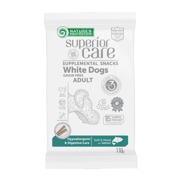 Nature’s Protection Superior Care Beyaz Tüylü Köpekler İçin Somonlu Hipoalerjenik & Sindirim Destekli Köpek Ödülü 110g ürün görseli 1
