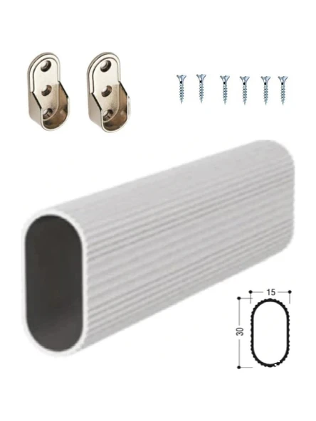 Mvy Dolap Içi Askılık Borusu Krom Oval 31 cm + 2 Adet Oval Ayaklı Flanş + 2 Adet Oval Sabit Flanş + Montaj Vidaları Set ürün görseli 1