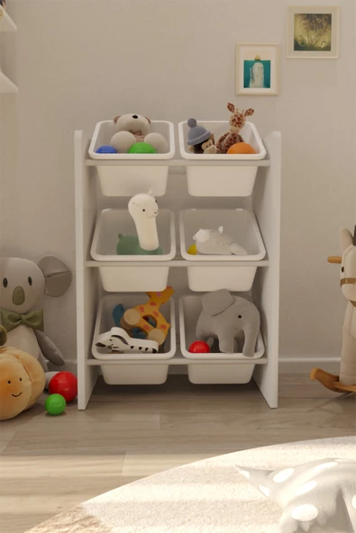 Flinder 6 Sepetli Beyaz Oyuncak Dolabı, Çok Amaçlı Dolap, Montessori Dolap FLN8001801SBD ürün görseli 1