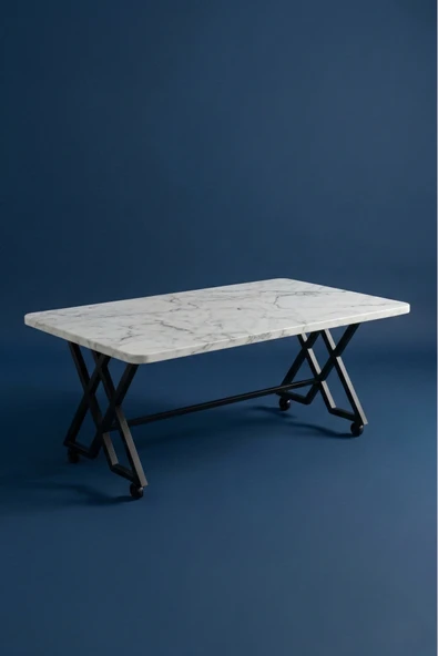 BELMO Riyal Orta Sehpa Siyah Metal Ayak Tekerlekli 70cmx110cm MDF Masa ürün görseli 1