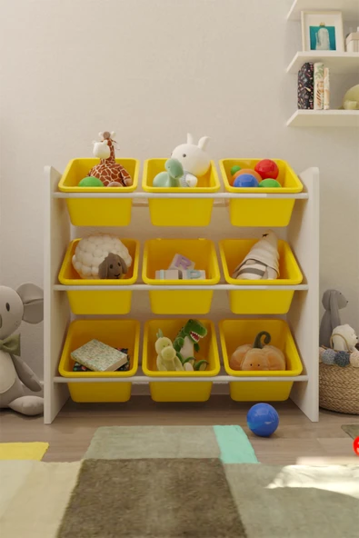 Flinder 6 Sepetli Sarı Oyuncak Dolabı, Çok Amaçlı Dolap, Montessori Dolap FLN850085010SBD ürün görseli 1