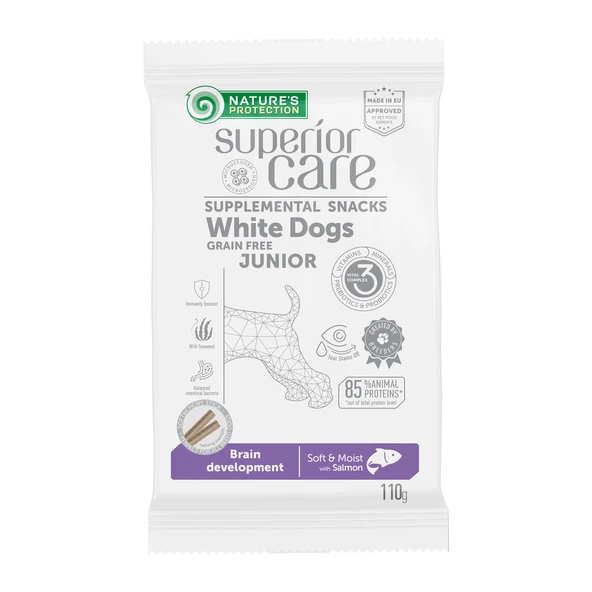 Nature’s Protection Superior Care Beyaz Tüylü Yavru Köpekler İçin Somonlu Beyin Gelişimi Destekli Köpek Ödülü 110g ürün görseli 1