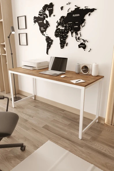 Flinder Çam/Beyaz Çalışma Masası 160x60, Bilgisayar Masası, Ofis Masası, Metal Ayaklı FLN1601015SBD ürün görseli 1