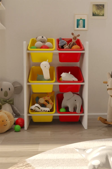 Flinder 6 Sepetli Sarı ve Kırmızı Oyuncak Dolabı, Çok Amaçlı Dolap, Montessori Dolap FLN8009809SBD ürün görseli 1