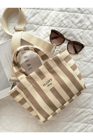 MUTE BAG Çizgili Mini Kanvas Tote çanta & Ayarlanabilir Askısı (25 * 15 ) (Sap 24 cm) ürün görseli 1