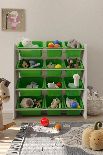 Flinder 12 Sepetli Yeşil Oyuncak Dolabı, Çok Amaçlı Dolap, Montessori Dolap FLN90009009SBD ürün görseli 1