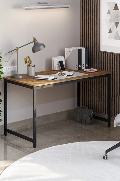Flinder Çam/Siyah 60 X 140 Cm, Ofis Masası, Çalışma Masası, Bilgisayar Masası, Yemek Masası, Metal Ayaklı FL-OFİS-CS-140 ürün görseli 1