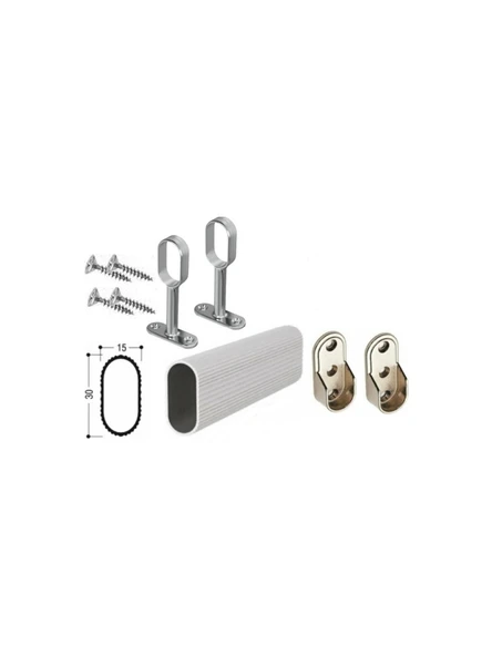 Mvy Dolap Içi Askılık Borusu Alüminyum Oval 111,5 cm + 2 Adet Oval Ayaklı Flanş + 2 Adet Oval Sabit Flanş + Montaj Vidaları Set ürün görseli 1