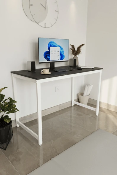 Flinder Siyah/Beyaz 120x60 Çalışma Masası, Bilgisayar Masası, Ofis Masası, Metal Ayaklı FLN1201025SBD ürün görseli 1