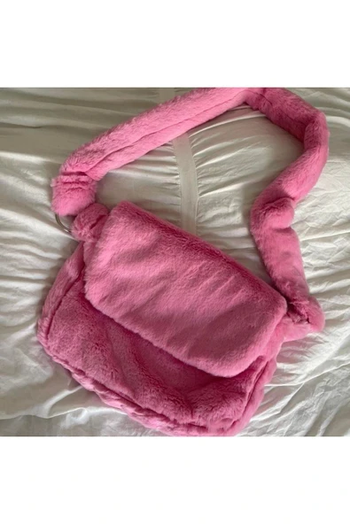 MUTE BAG Cindy Pink / Şeker Pembe Renk Peluş Kapaklı Postacı Çapraz Askılı Omuz Okul Çantası ürün görseli 1