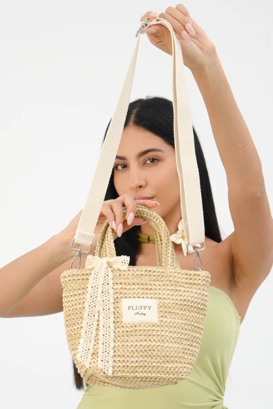 MUTE BAG Victoriaa Bohem Hasır El Omuz Çantası / Mini Kova Yaz Ve Plaj Kadın Çanta (22*15) ürün görseli 1