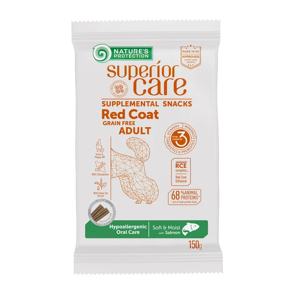 Nature’s Protection Superior Care Kızıl Tüylü Köpekler İçin Somonlu Hipoalerjenik & Ağız Bakım Köpek Ödülü 150g ürün görseli 1