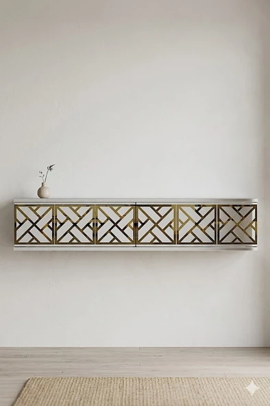 TDA1238BG AREX Duvara Montaj Tv Sehpası Beyaz-Gold 120cm ürün görseli 1