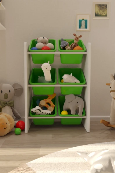 Flinder 6 Sepetli Yeşil Oyuncak Dolabı, Çok Amaçlı Dolap, Montessori Dolap FLN8012812SBD ürün görseli 1