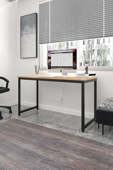Flinder Çam/Siyah Çalışma Masası 140x60, Bilgisayar Masası, Ofis Masası, Metal Ayaklı FLN14010OSBD ürün görseli 1