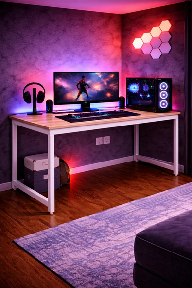 Flinder Çam/Beyaz Renk Oyuncu Masası 60x120 Cm, Bilgisayar Masası, Gamer Masası, Gaming Masa, Metal Ayaklı FL-Gaming-120-CB ürün görseli 1