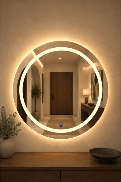 SAUBER'S Vialux Dokunmatik Ledli (Kademeli) Gün Işığı Kumlamalı Oval Ayna 58cm Banyo Aynası, Duvar Aynası, Konsol Aynası, Makyaj Aynası ürün görseli 1