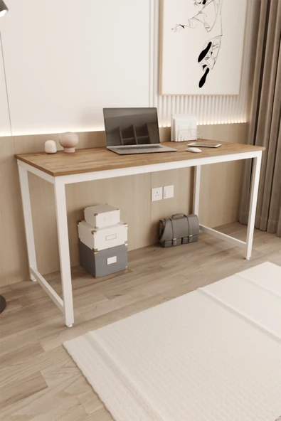 Flinder Çam/Beyaz 140x60 Çalışma Masası, Bilgisayar Masası, Ofis Masası FLN140190OSBD ürün görseli 1