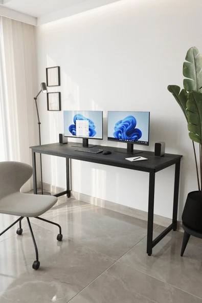Flinder Siyah Çalışma Masası 160x60, Bilgisayar Masası, Ofis Masası, Metal Ayaklı FLN160102OSBD ürün görseli 1