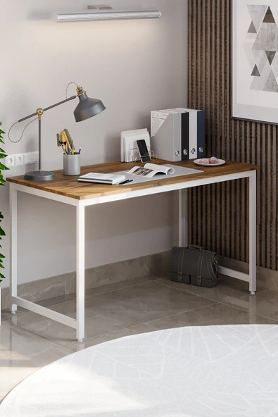 Flinder Çam/Beyaz 60 X 140 Cm, Ofis Masası, Çalışma Masası, Bilgisayar Masası, Yemek Masası, Metal Ayaklı FL-OFİS-CB-140 ürün görseli 1
