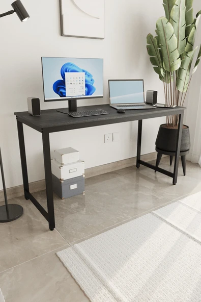 Flinder Siyah 140x60 Çalışma Masası, Bilgisayar Masası, Ofis Masası, Metal Ayaklı FLN140102OSBD ürün görseli 1