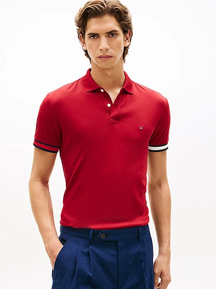 Tommy Hilfiger MW0MW42743 Rwb Cuff Liquid Cotton Slim Erkek Polo Tişört ürün görseli 1