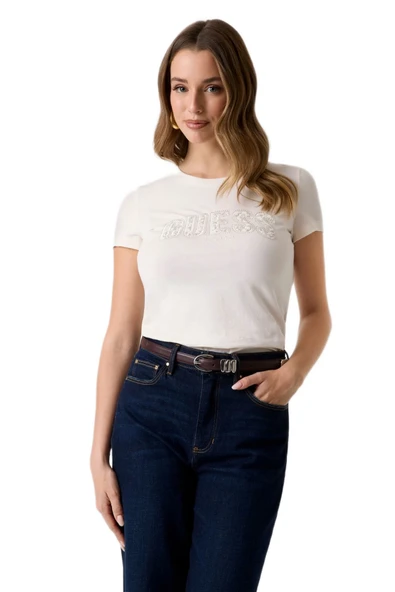 Guess W5GI04J1314J1314 Cn Ss Logo Lace Tee Kadın Tişört ürün görseli 1