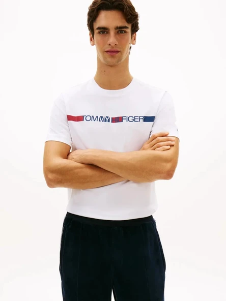 Tommy Hilfiger MW0MW42368 Brand Love Stripe Erkek Tişört ürün görseli 1