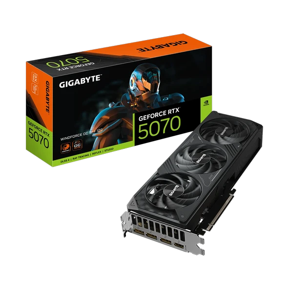 GIGABYTE GV-N5070WF3OC-12GD, RTX5070, WINDFORCE OC, 12Gb, GDDR7, 192BIT, 3 Fanlı, 1xHDMI, 3xDP, GAMING Ekran KARTI ürün görseli 1