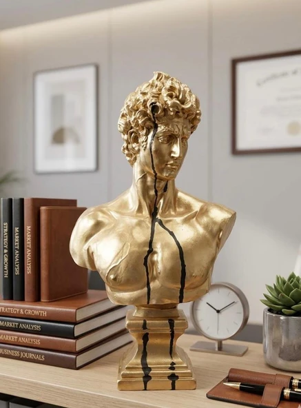 Modern Dekoratif Biblo – Gold Siyah Detay David/ Davut Heykeli, Salon Konsol & Sehpa Üstü Şık Ev Dekorasyonu, Lüks Ofis Aksesuarı ürün görseli 1